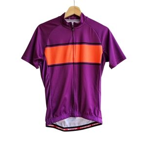 VGO Water Purple Orange Striped Cycling Jersey, Full Zip, Size Medium